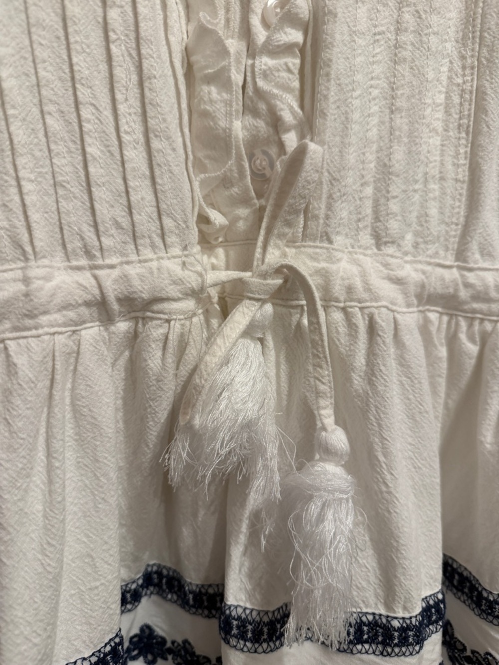 Ivy City Co. Santorini White Tiered 100% Cotton Dress with Navy Embroidered Trim - Picture 4 of 6